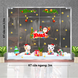 Decal dán tường Decal Noel -Hai cô mèo chào giáng sinh Decal dán tường Decal Noel -Hai cô mèo chào giáng sinh