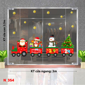 Decal dán tường Noel- Đoàn tàu noel màu đỏ lớn 3m