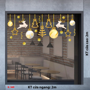 Decal dán tường Decal Noel -Quả châu vàng và tuần lộc Decal dán tường Decal Noel -Quả châu vàng và tuần lộc