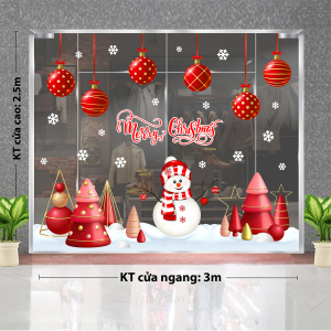 Decal dán tường Noel -Người tuyết và những quả châu đỏ