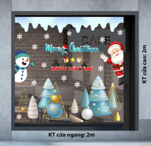 Decal dán tường Noel- Người tuyết  và ông già xin chào 