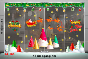 Decal dán tường Noel -Noel 180 cây thông sắc màu ông già noel