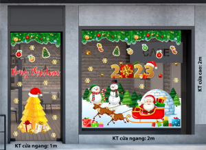 Decal dán tường Noel -Ông già keo xe tuần lộc chạy 