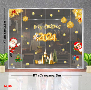Decal dán tường Decal Noel -cây thông vàng và ông già noel Decal dán tường Decal Noel -cây thông vàng và ông già noel