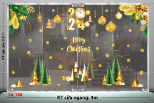 Decal dán tường Decal Noel -Qủa châu vàng và cây thông Decal dán tường Decal Noel -Qủa châu vàng và cây thông