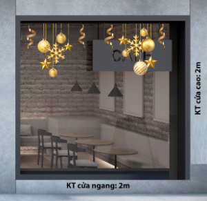 Decal dán tường Decal Noel- quả châu bông tuyết vàng Decal dán tường Decal Noel- quả châu bông tuyết vàng