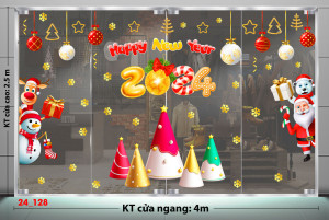 Decal dán tường Noel -Ông già và chú gấu vẫy chào noel