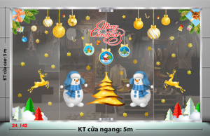 Decal dán tường Noel -Đôi người tuyết bên thông vàng