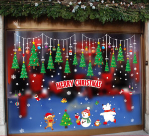 Decal dán tường Noel 101 - Dây treo thông trang trí và thú