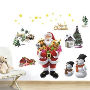 Decal dán tường Noel 110 - Ông già noel và thú nhồi bông