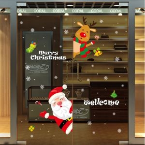 Decal dán tường Noel 114 - Ông già noel và bạn đón chào