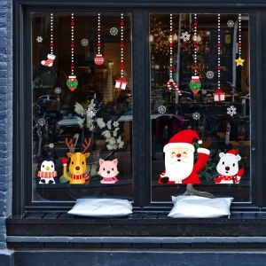 Decal dán tường Noel 116 - Ông già noel và bạn vẫy chào