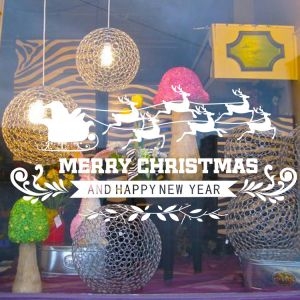 Decal dán tường Noel 122 - 6 Tuần lộc kéo xe size lớn