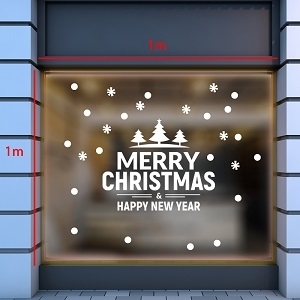 Decal dán tường Noel 13 Chữ merry christmas và bông tuyết trắng