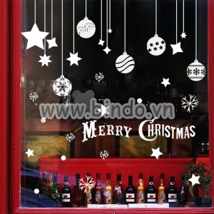 Decal dán tường Noel 20 -Ngôi sao và quả châu trắng