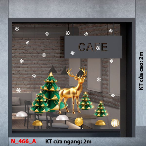 Decal dán tường Noel 466A -Tuần lộc vàng