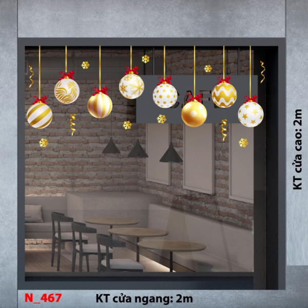 Decal dán tường Noel 467  -Qủa châu vàng