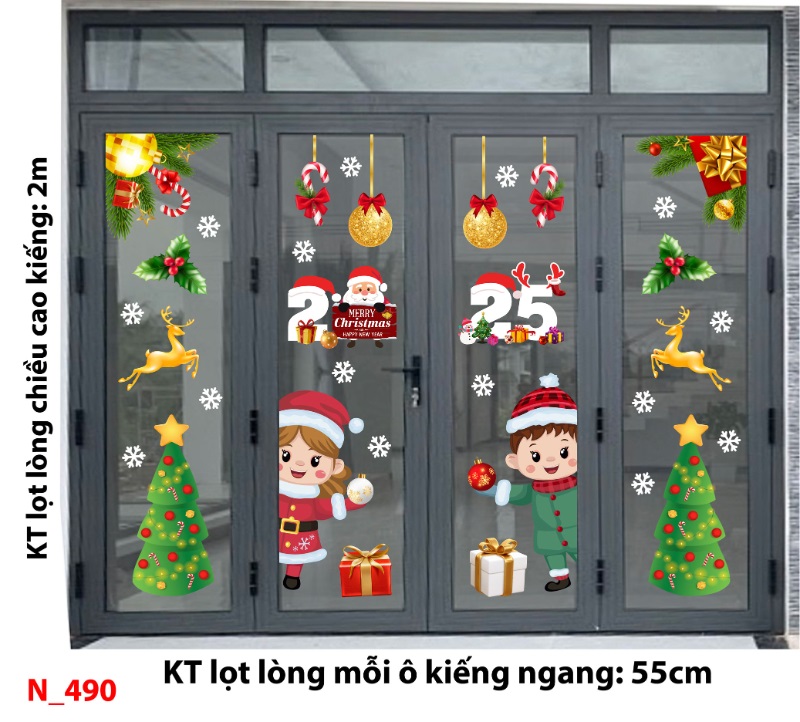 Decal dán tường Noel 490  cửa 4 cánh