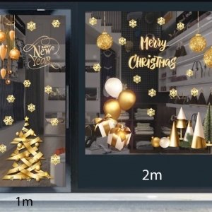 Decal dán tường Decal Noel cây thông, dây treo, bong bóng và bông tuyết vàng Decal dán tường Decal Noel cây thông, dây treo, bong bóng và bông tuyết vàng