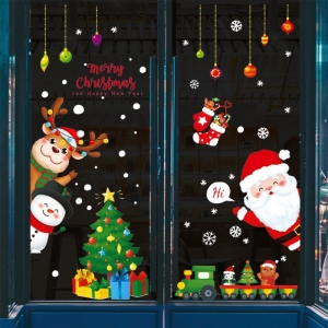 Decal dán tường Noel-Cây thông, ông già và xe lửa