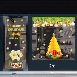 Decal dán tường Decal Noel-Cây thông, quả châu, bong bóng vàng Decal dán tường Decal Noel-Cây thông, quả châu, bong bóng vàng