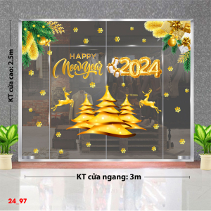 Decal dán tường Decal Noel-cây thông vàng to và tuần lộc Decal dán tường Decal Noel-cây thông vàng to và tuần lộc