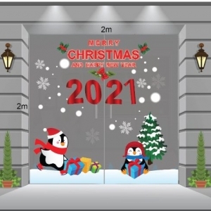 Decal dán tường Noel-Chim cánh cụt và cây thông