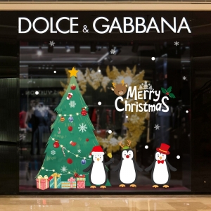 Decal dán tường Noel-Chim cánh cụt và cây thông