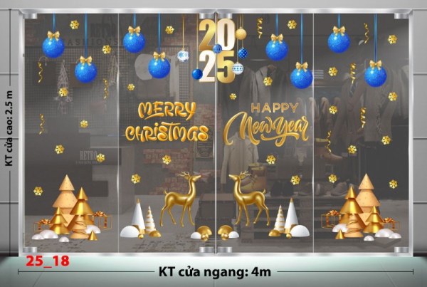 Decal dán tường Noel combo 18 - Đôi tuần lộc vàng