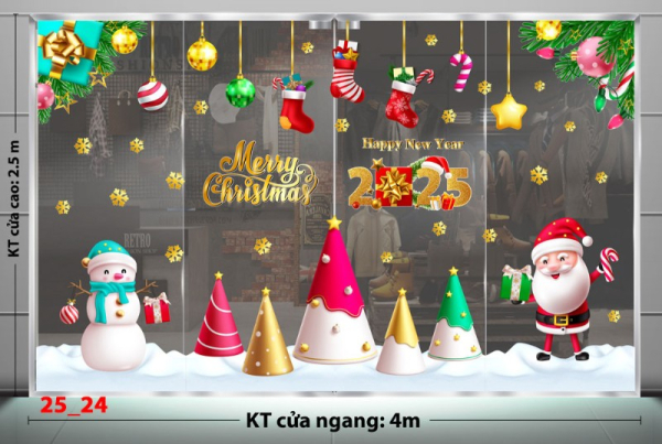 Decal dán tường Noel combo 24 - Cây thông và người tuyết