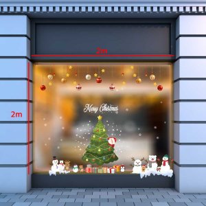 Decal dán tường Noel-Dây treo, cây thông, quà và bạn tuyết