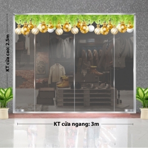 Decal dán tường Decal Noel-Dây treo quả châu vàng và lá xanh Decal dán tường Decal Noel-Dây treo quả châu vàng và lá xanh