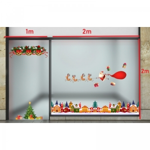 Decal dán tường Decal Noel-Hoa, cây thông, đường phố, ông già phát quà Decal dán tường Decal Noel-Hoa, cây thông, đường phố, ông già phát quà