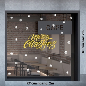 Decal dán tường Noel-Merry Christmas và bông tuyết