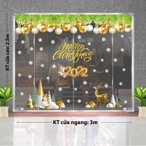 Decal dán tường Noel-Nai vàng ngắm quả châu noel 2022