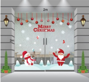 Decal dán tường Noel-Người tuyết, ông già và dây treo quả châu
