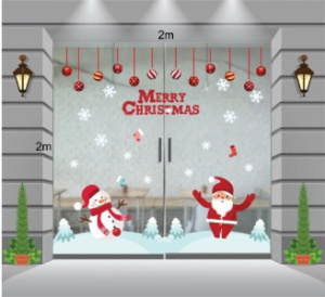 Decal dán tường Decal Noel-Người tuyết, ông già và dây treo quả châu Decal dán tường Decal Noel-Người tuyết, ông già và dây treo quả châu