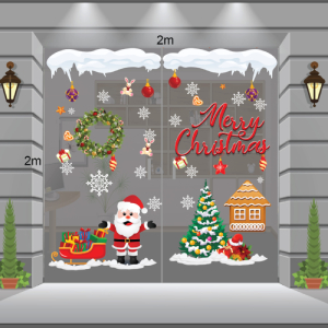 Decal dán tường Decal Noel-Nguyệt quế, ông già, bông tuyết và cây thông Decal dán tường Decal Noel-Nguyệt quế, ông già, bông tuyết và cây thông