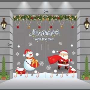 Decal dán tường Noel-ông già, bạn tuyết, ngôi nhà và dây treo