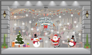 Decal dán tường Noel-ông già, bạn tuyết và chim cánh cụt đón giáng sinh