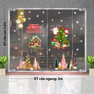 Decal dán tường Decal Noel-Ông già, cây thông, ngôi nhà, quả châu Decal dán tường Decal Noel-Ông già, cây thông, ngôi nhà, quả châu