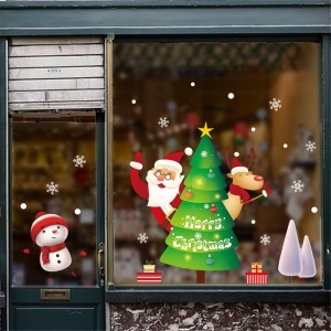 Decal dán tường Noel-Ông già, cây thông, hươu và bạn tuyết