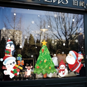 Decal dán tường Noel-Ông già, cây thông và bạn thú