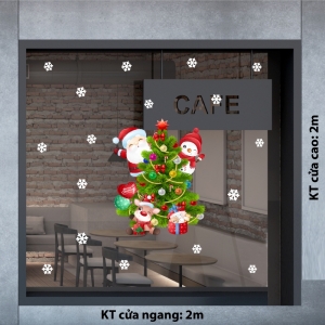 Decal dán tường Decal Noel-Ông già, cây thông và bạn Decal dán tường Decal Noel-Ông già, cây thông và bạn
