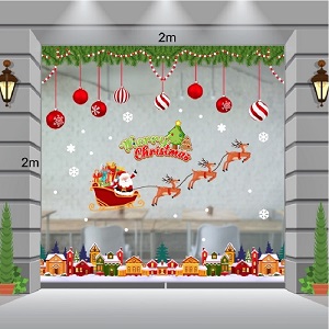 Decal dán tường Decal Noel-Ông già cỡi 3 tuần lộc đi phát quà Decal dán tường Decal Noel-Ông già cỡi 3 tuần lộc đi phát quà