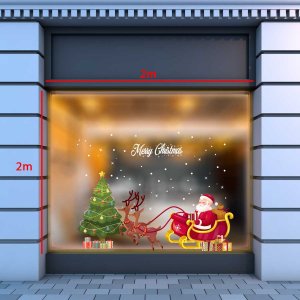 Decal dán tường Decal Noel-ông già cưỡi xe và cây thông Decal dán tường Decal Noel-ông già cưỡi xe và cây thông