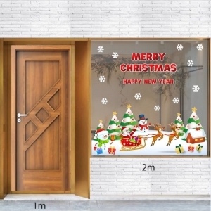 Decal dán tường Noel ông già cưỡi tuần lộc H58