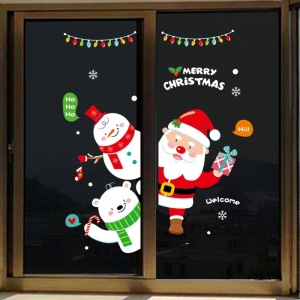 Decal dán tường Noel-Ông già và bạn đón khách noel