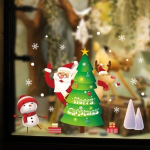 Decal dán tường Noel-Ông già và bạn thú đón cùng cây thông