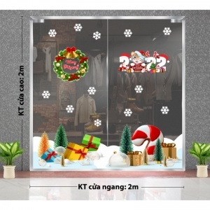 Decal dán tường Noel-quà, vòng nguyệt quế, cây thông giáng sinh